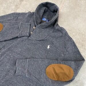 Polo Ralph Lauren Shawl Collar Elbow patches Sweater charcoal grey Men's L